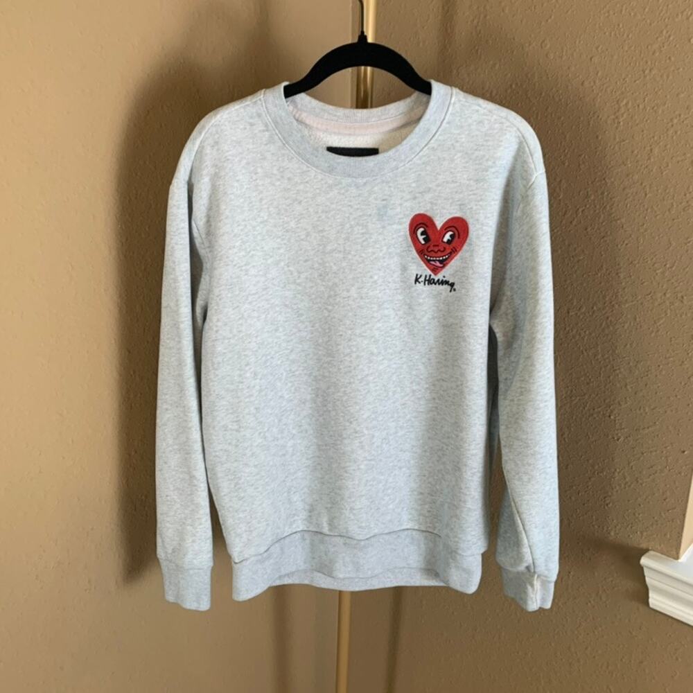 Hollister x Keith Haring Graphic Sweatshirt Gray Relaxed Fit Crewneck XS